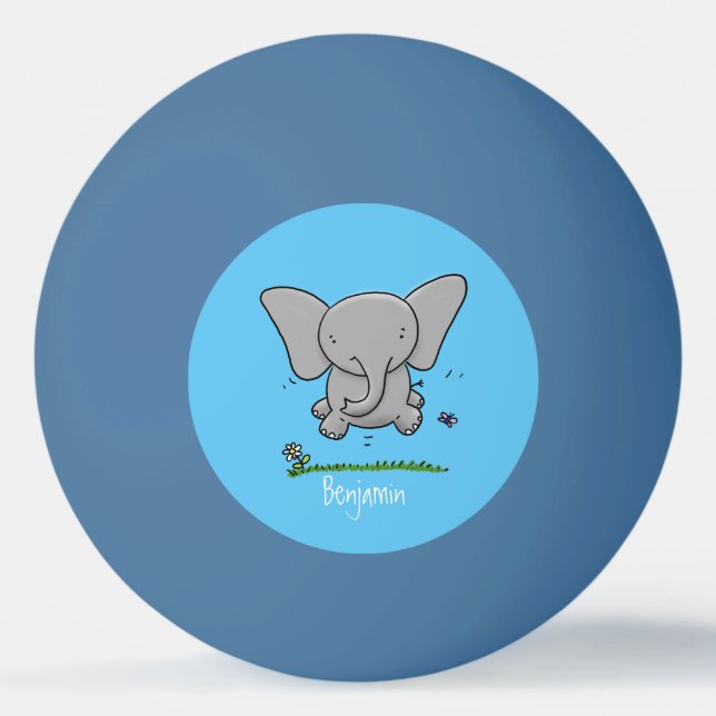 Cute adorable baby elephant cartoon illustration ping pong ball (Front)
