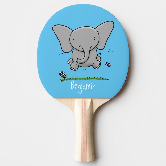 Cute adorable baby elephant cartoon illustration ping pong paddle (Front)