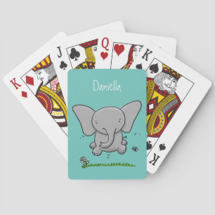 Cute adorable baby elephant cartoon illustration playing cards
