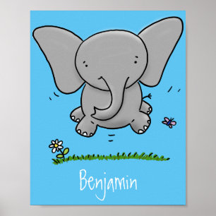 Cute adorable baby elephant cartoon illustration poster