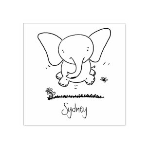 Cute adorable baby elephant cartoon illustration rubber stamp