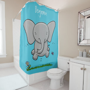 Cute adorable baby elephant cartoon illustration shower curtain