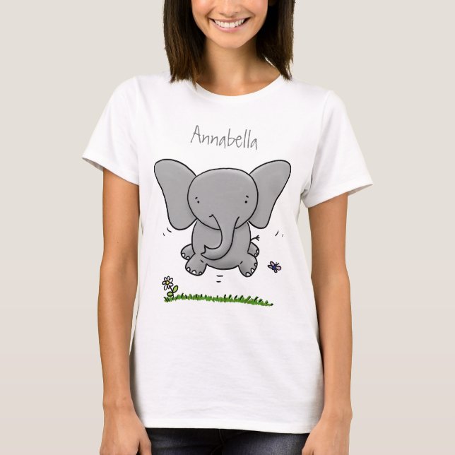 Cute adorable baby elephant cartoon illustration T-Shirt (Front)