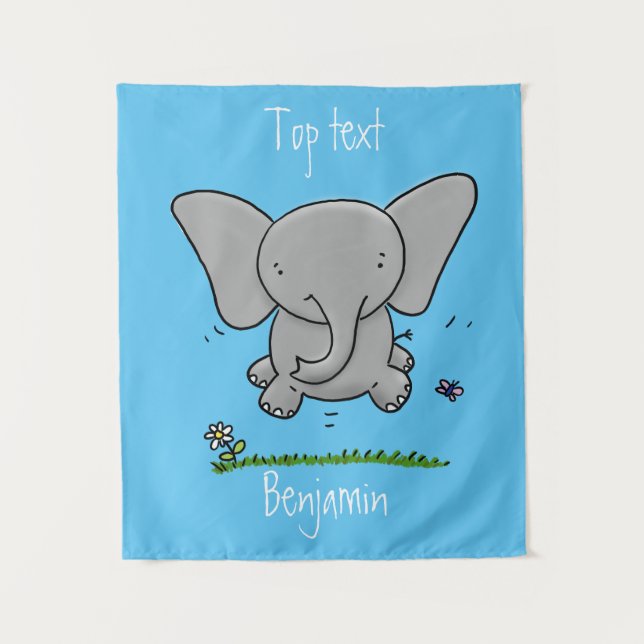 Cute adorable baby elephant cartoon illustration tapestry (Front)