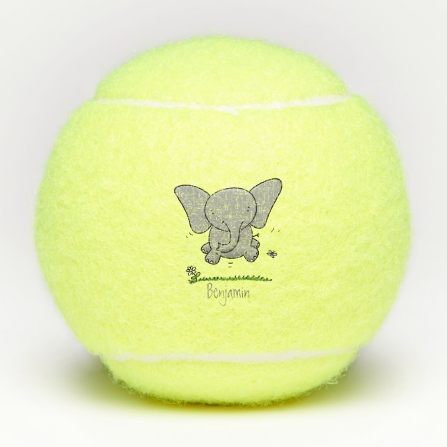 Cute adorable baby elephant cartoon illustration tennis balls (Front)