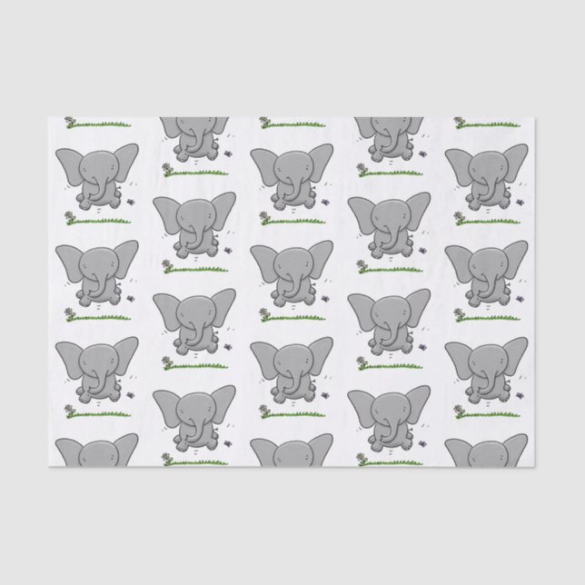 Cute adorable baby elephant cartoon illustration tissue paper (Front)