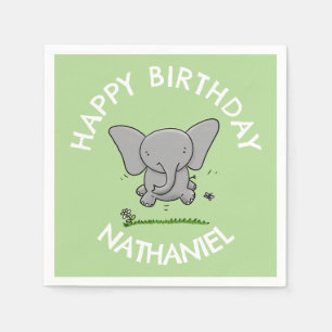 Cute adorable baby elephant personalised birthday napkin