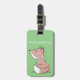 Cute adorable baby fox watercolour illustration luggage tag