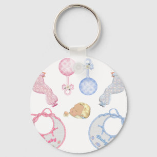 Cute Adorable Baby Shower Crib Nursery Footprints Key Ring