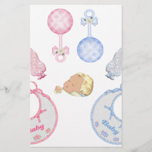 Cute Adorable Baby Shower Crib Nursery Footprints Stationery