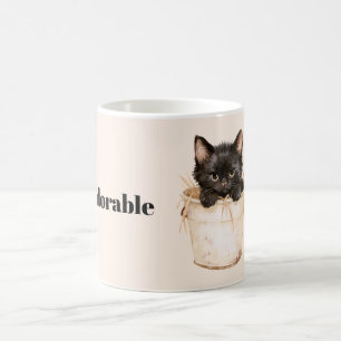 Cute Adorable Black Cat in Bucket Coffee Mug