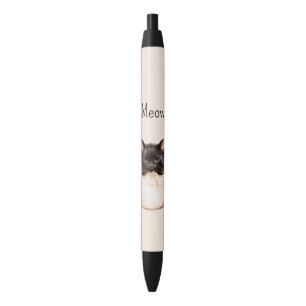 Cute Adorable Black Cat in Bucket Ink Pen