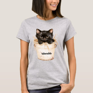 Cute Adorable Black Cat in Bucket T-Shirt