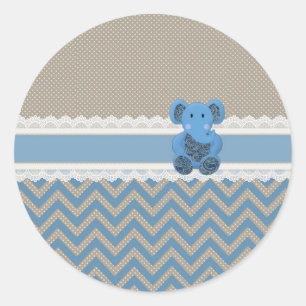 Cute adorable blue Paisleys elephant white lace Classic Round Sticker