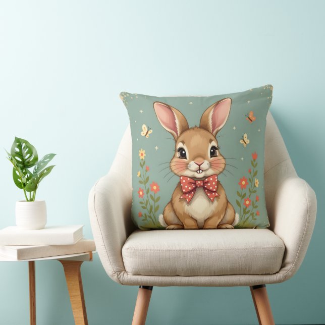 Cute adorable brown bunny with bow tie cushion (Chair)