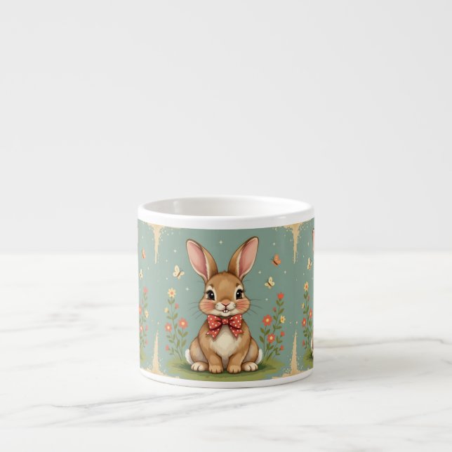 Cute adorable brown bunny with bow tie espresso cup (Front)