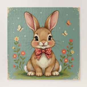 Cute adorable brown bunny with bow tie jigsaw puzzle