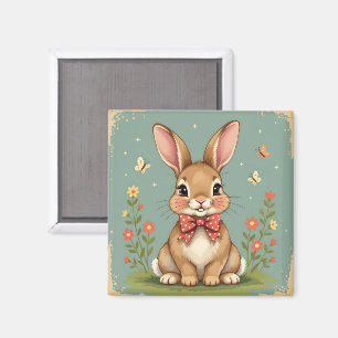 Cute adorable brown bunny with bow tie magnet