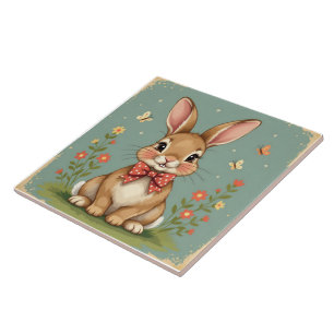 Cute adorable brown bunny with bow tie tile