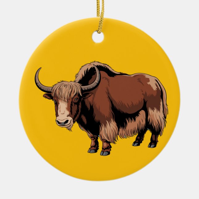 Cute & adorable brown Yak  Ceramic Tree Decoration (Front)