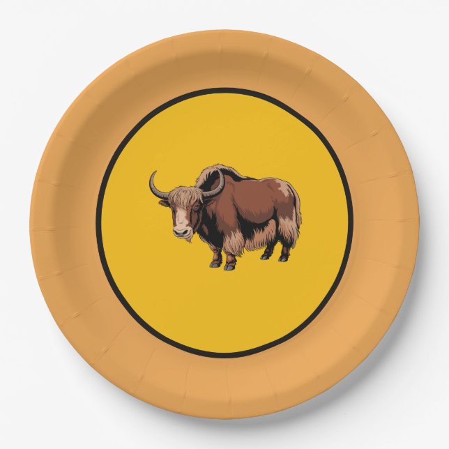 Cute & adorable brown Yak  Paper Plate (Front)