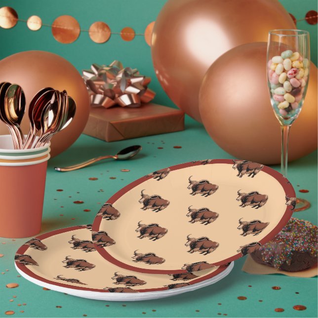 Cute & adorable brown Yak  Paper Plate (Multi)