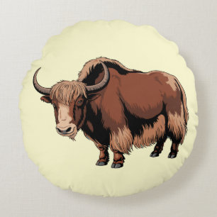 Cute & adorable brown Yak Round Cushion