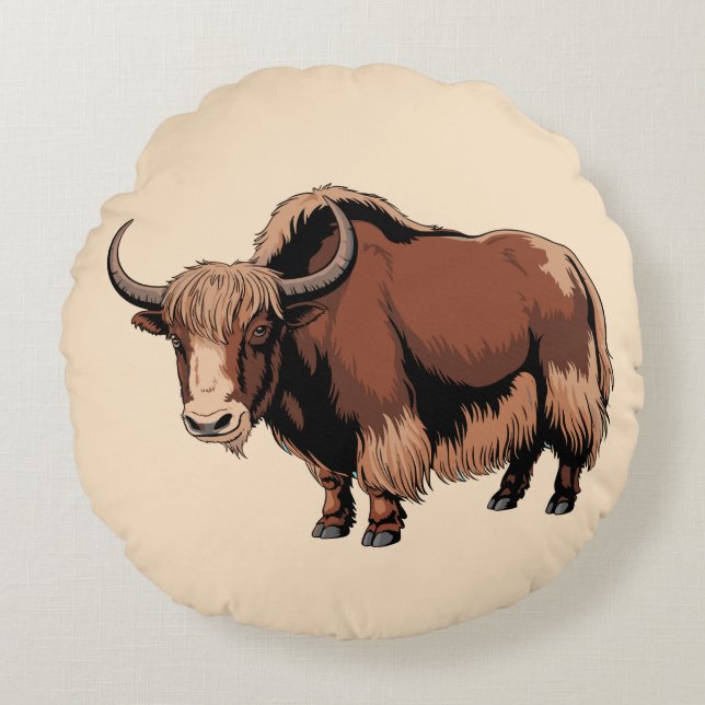 Cute & adorable brown Yak  Round Cushion (Front)