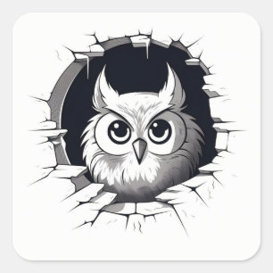 Cute Adorable Cartoon Owl Peeking out from a Hole Square Sticker