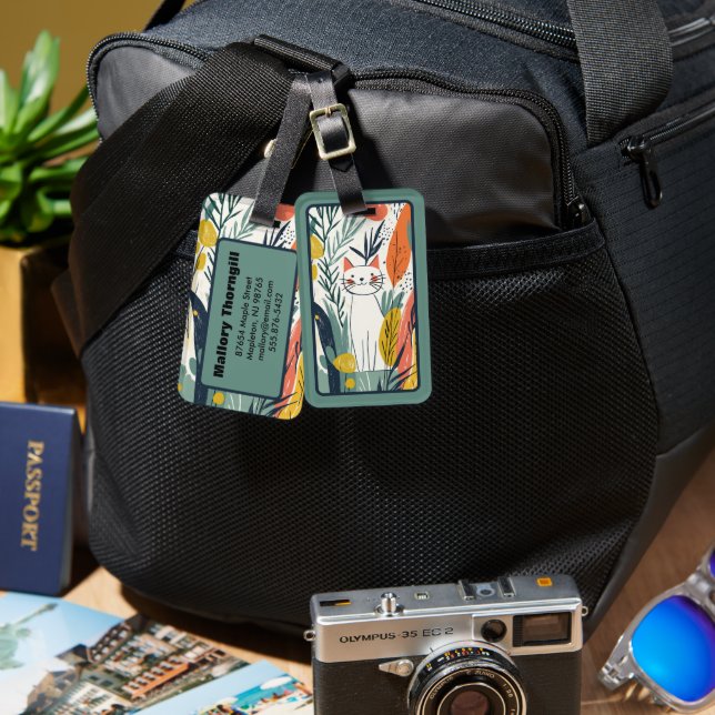 Cute Adorable Cat Illustration Luggage Tag (Front & Back)