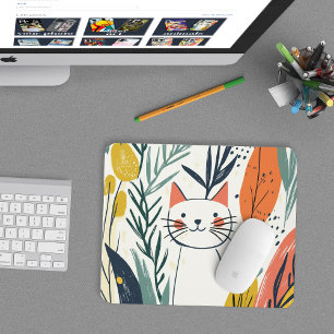 Cute Adorable Cat in a Garden Illustration Mouse Mat