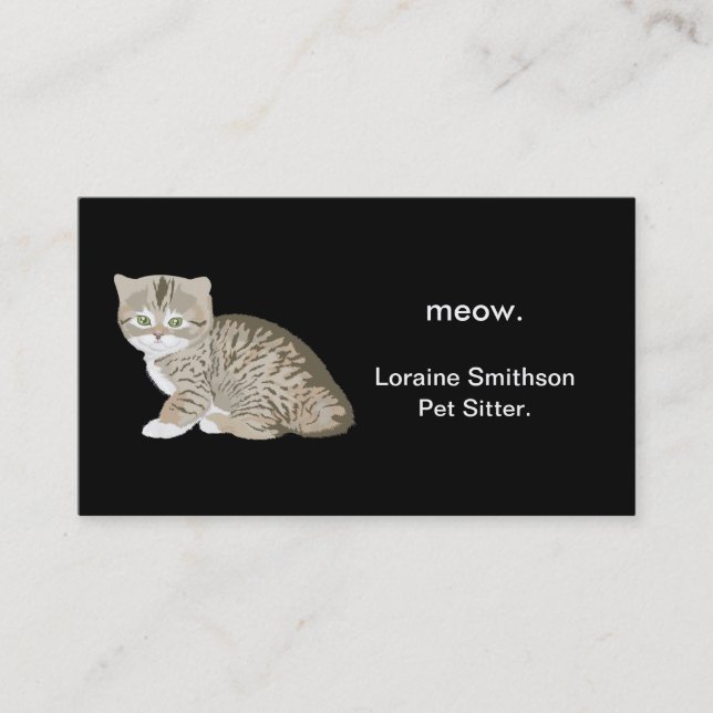 Cute Adorable Cat Pet Sitter or Animal Groomer Business Card (Front)