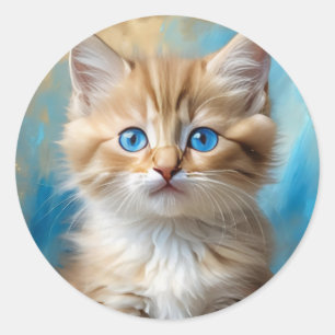 Cute Adorable Cat Portrait Classic Round Sticker