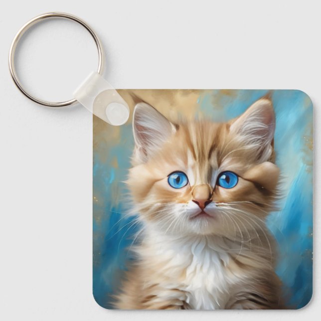 Cute Adorable Cat Portrait  Key Ring (Front)