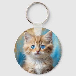 Cute Adorable Cat Portrait Key Ring
