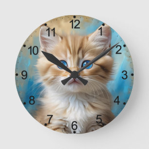 Cute Adorable Cat Portrait Round Clock