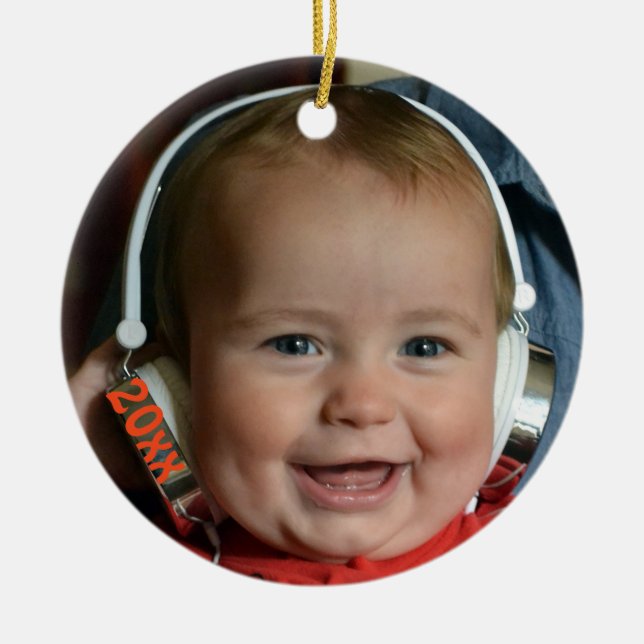 Cute, Adorable Child Photo Christmas Ceramic Tree Decoration (Front)