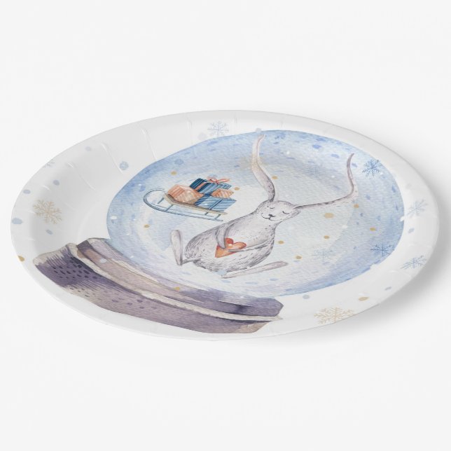 Cute adorable Christmas bunny Paper Plate (Angled)