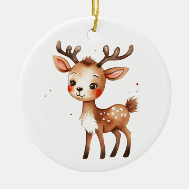 Cute Adorable Christmas Holiday Reindeer 2  Ceramic Tree Decoration (Front)