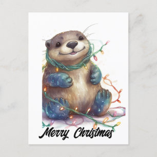 Cute Adorable Christmas Otter Holiday Postcard