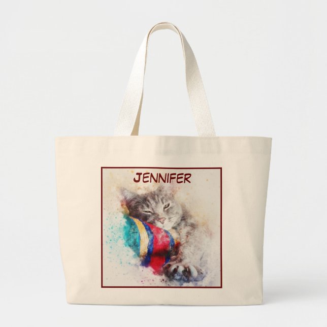 Cute Adorable Close-up Cat Picture Large Tote Bag (Front)