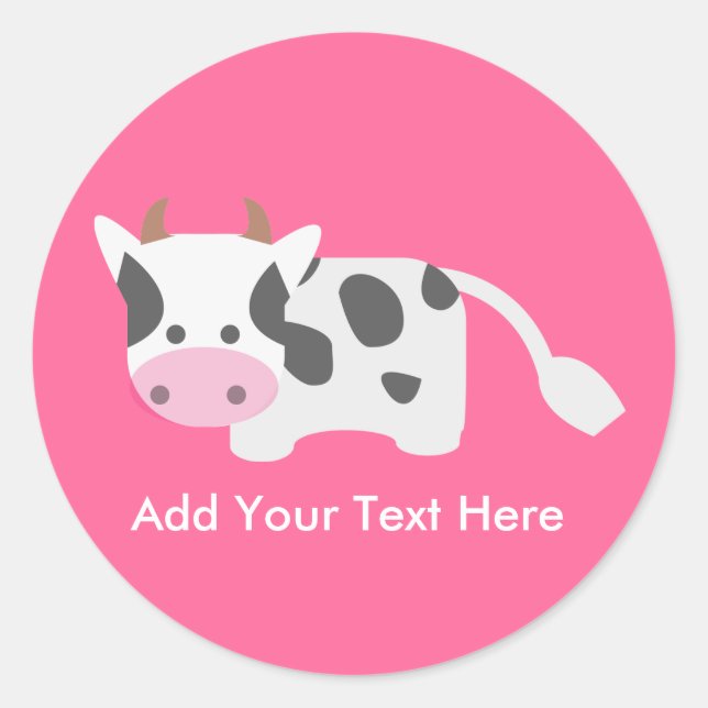 Cute & Adorable Cow Classic Round Sticker (Front)