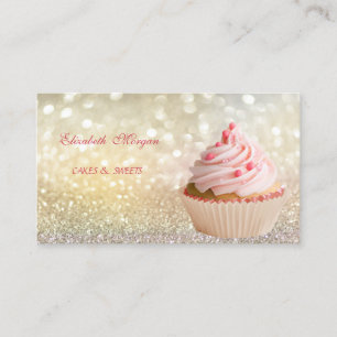 Cute Adorable Elegant Bokeh Cupcake Bakery Business Card