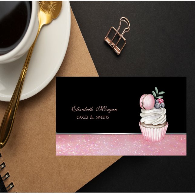 Cute Adorable  Elegant ,Macaron Cupcake Bakery Business Card (Creator Uploaded)