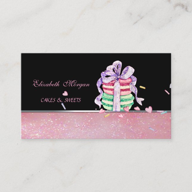 Cute Adorable  Elegant Macarons,Bakery Business Card (Front)
