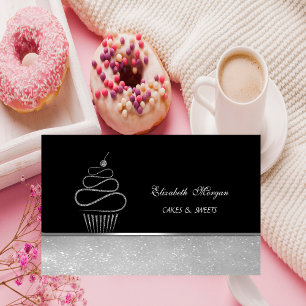 Cute Adorable Elegant Silver Glitte Cupcake Bakery Business Card