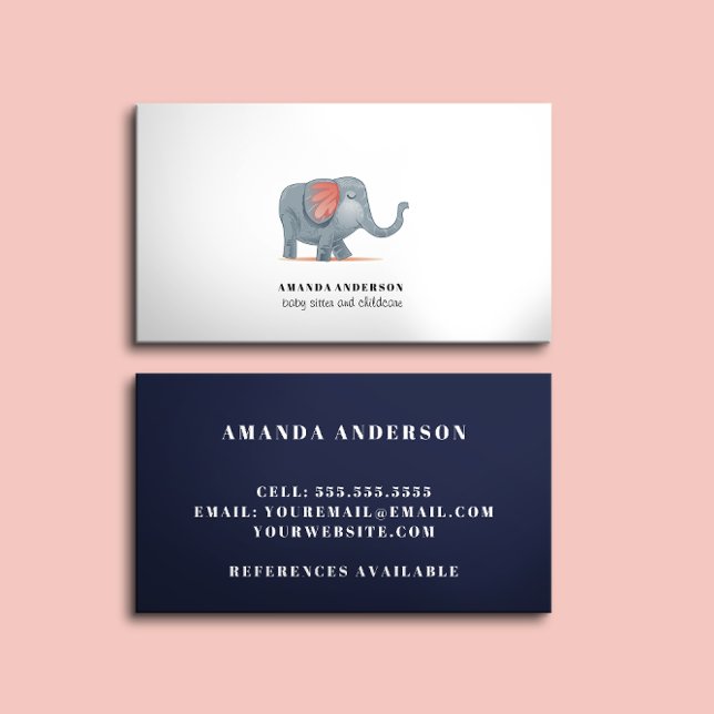 Cute Adorable Elephant Baby sitter child care Business Card (Creator Uploaded)