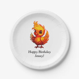 Cute Adorable Fiery Cartoon Baby Phoenix  Paper Plate