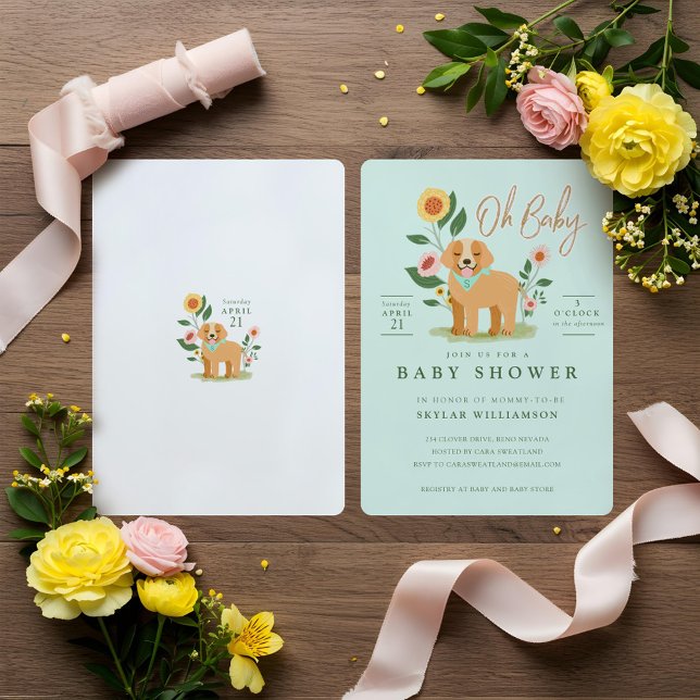 Cute Adorable Floral Golden Retriever Baby Shower Invitation (Cute Adorable Floral Golden Retriever Baby Shower Invitation)
