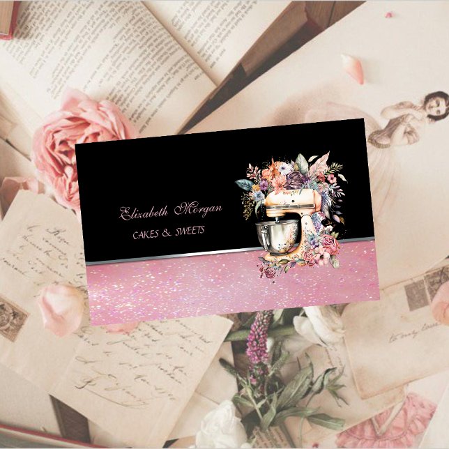 Cute Adorable Floral Mixer Cupcake Bakery Business Card (Creator Uploaded)